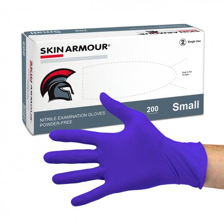 SKIN ARMOUR® 200 Count Nitrile Gloves (Cobalt Blue) - SMALL Box (SAS525P2)